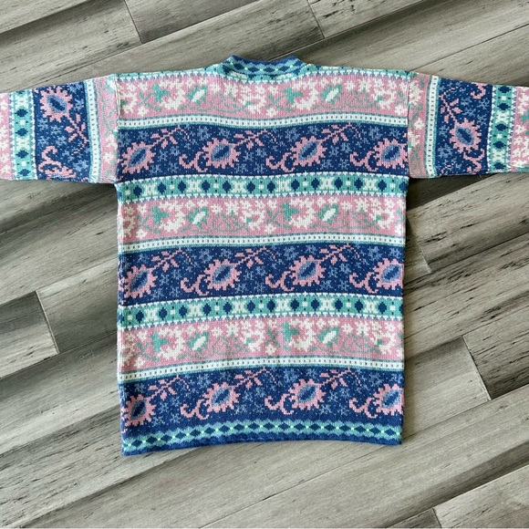 Vintage 1980s Private Eyes Adele Knit Pastel Fair Isle Oversized Sweater - Picture 7 of 9